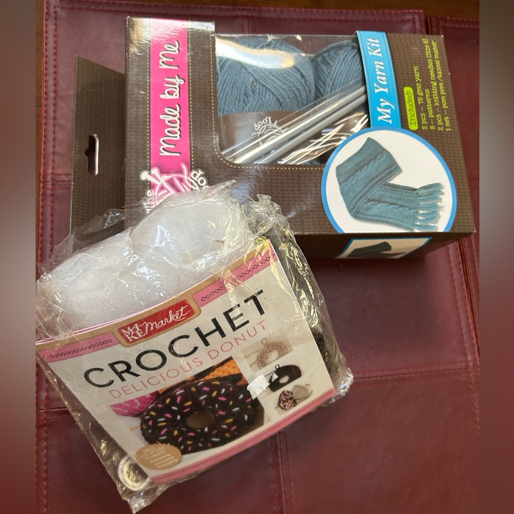 2kits/set 1st:crochet a delicious donut. 2nd, knit scarf/hat/or 3pr of gloves!